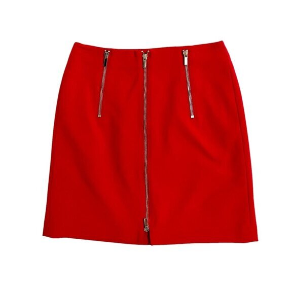 French Connection Red Mini Skirt Glass Stretch Mini Skirt Zippers Sz 4 NWT $128 - Picture 1 of 9